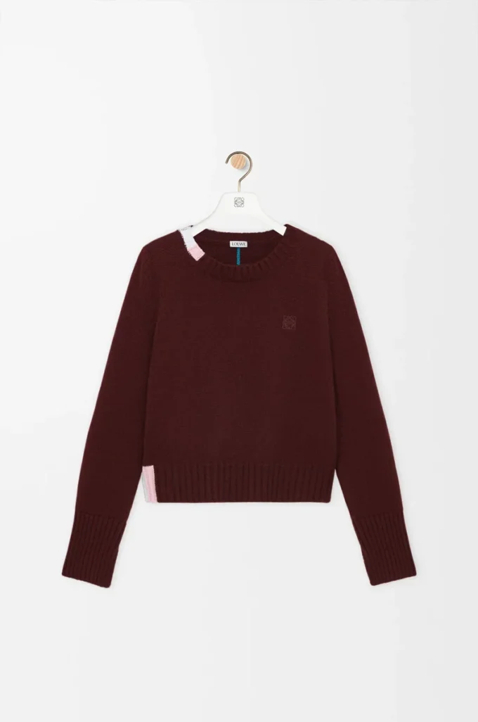 Pull en cachemire bordeaux/multicolore