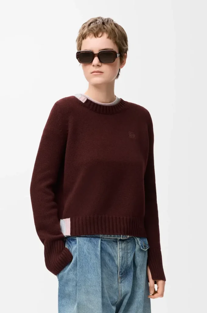Pull en cachemire bordeaux/multicolore