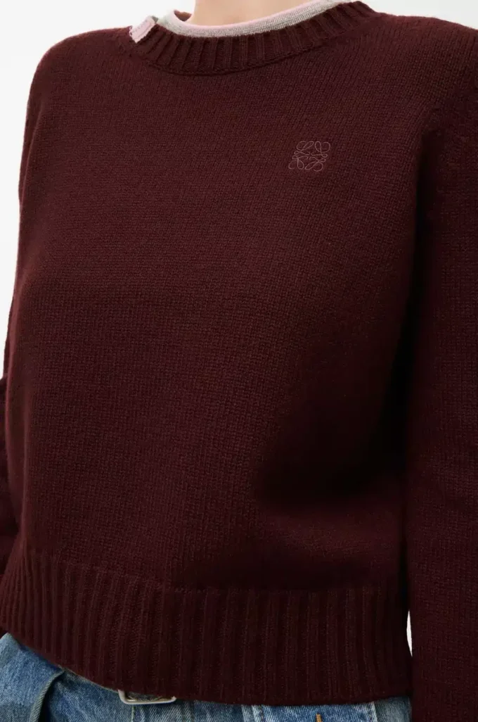 Pull en cachemire bordeaux/multicolore