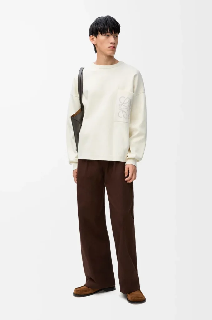 Pull en coton mélangé blanc/gris clair