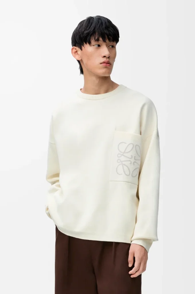 Pull en coton mélangé blanc/gris clair