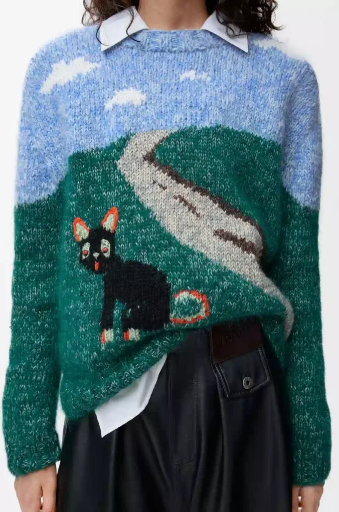 Pull en laine et mohair bleu/multicolore