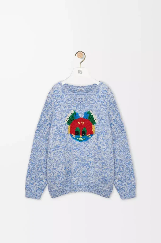 Pull en laine et mohair mélangés Bleu/Blanc