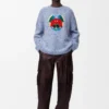 Pull en laine et mohair mélangés Bleu/Blanc