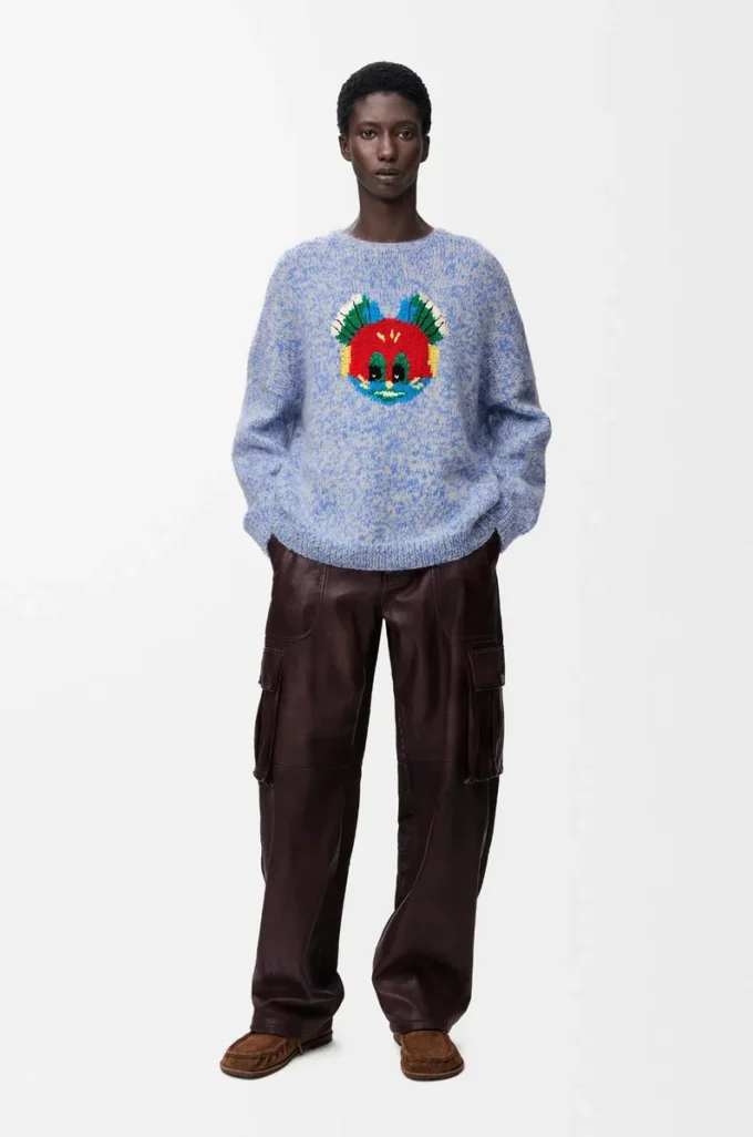 Pull en laine et mohair mélangés Bleu/Blanc