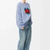 Pull en laine et mohair mélangés Bleu/Blanc