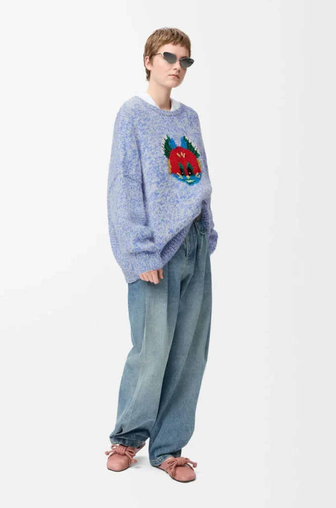 Pull en laine et mohair mélangés Bleu/Blanc