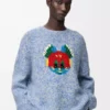 Pull en laine et mohair mélangés Bleu/Blanc