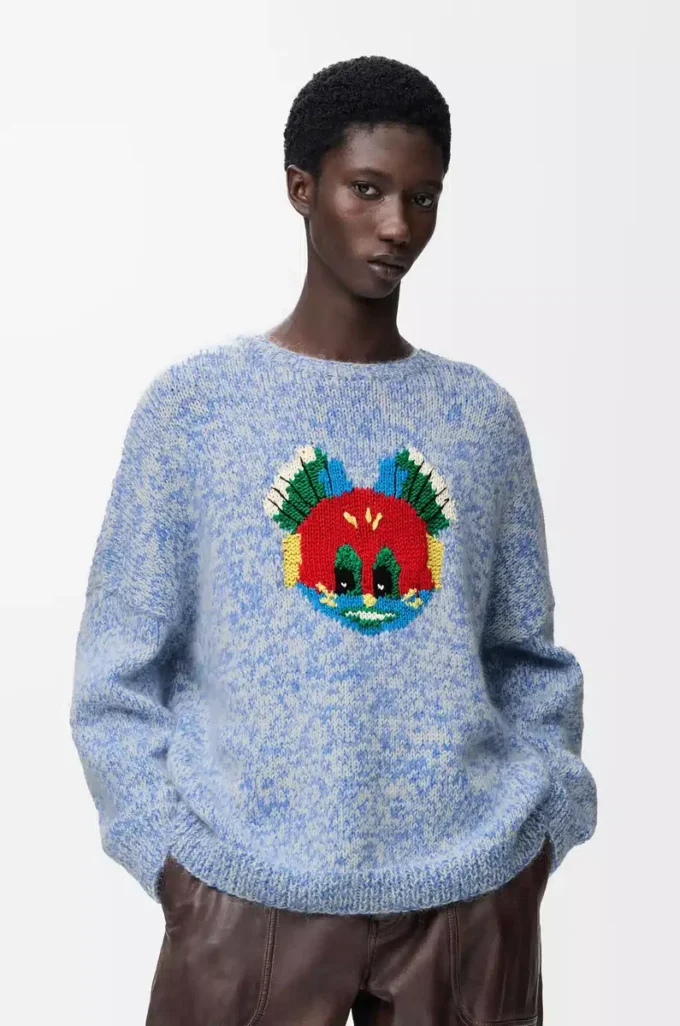 Pull en laine et mohair mélangés Bleu/Blanc