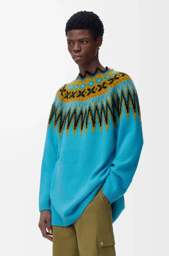 Pull en laine et mohair mélangés Bleu/Multicolore