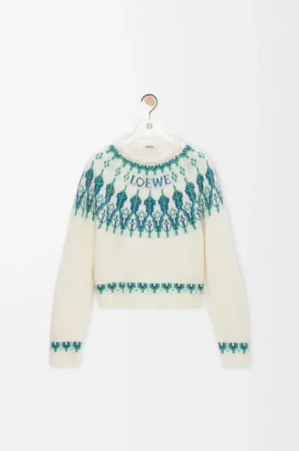 Pull en laine mélangée Blanc/Menthe