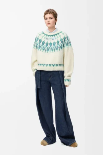 Pull en laine mélangée Blanc/Menthe