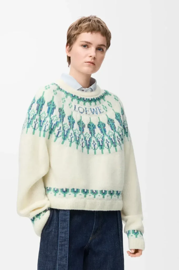 Pull en laine mélangée Blanc/Menthe Pull en laine mélangée Blanc/Menthe