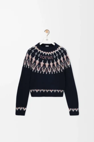 Pull en laine mélangée Bleu marine/Multicolore
