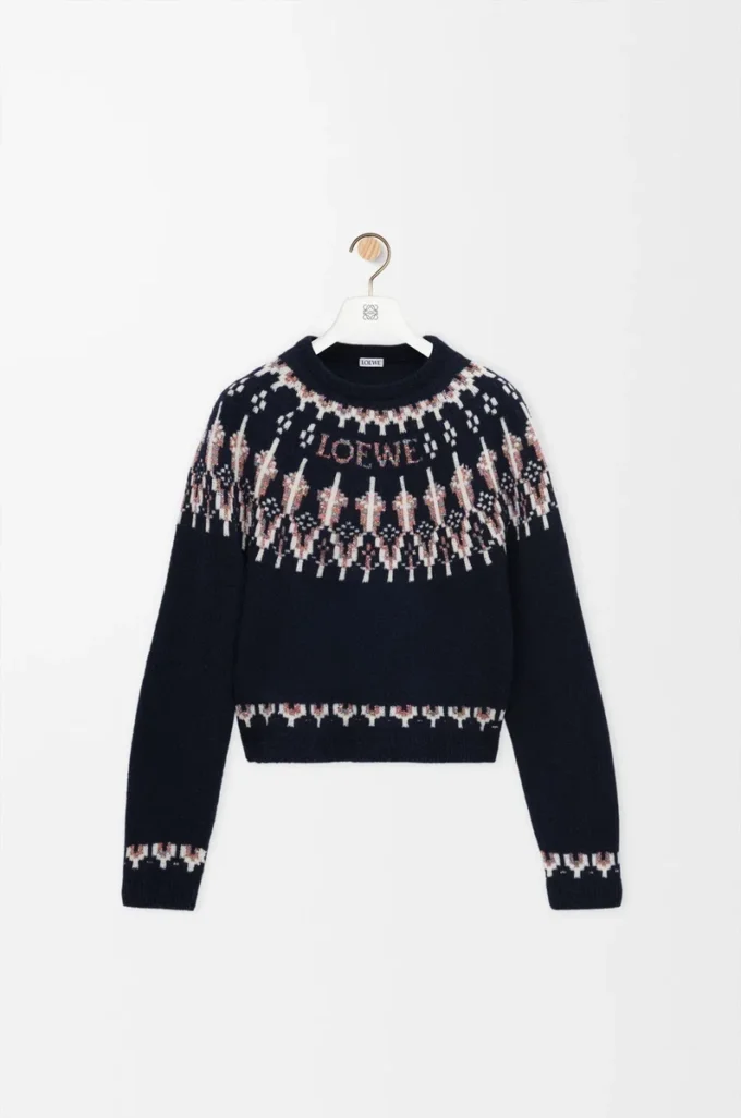Pull en laine mélangée Bleu marine/Multicolore Pull en laine mélangée Bleu marine/Multicolore