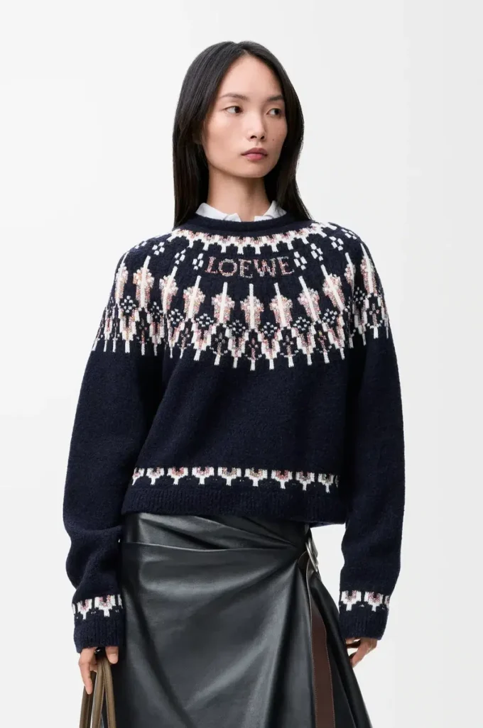 Pull en laine mélangée Bleu marine/Multicolore Pull en laine mélangée Bleu marine/Multicolore