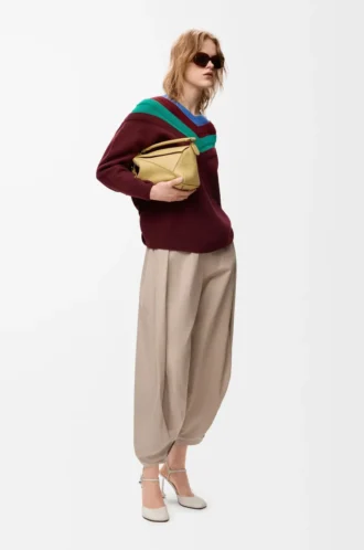 Pantalon drapé en coton et soie Beige