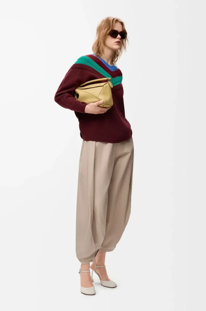 Pantalon drapé en coton et soie Beige