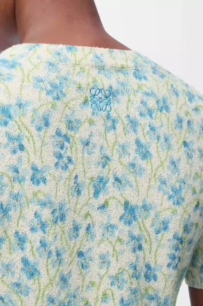 Pull à manches courtes en coton mélangé blanc/bleu