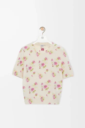 Pull à manches courtes en coton mélangé Blanc/Rose