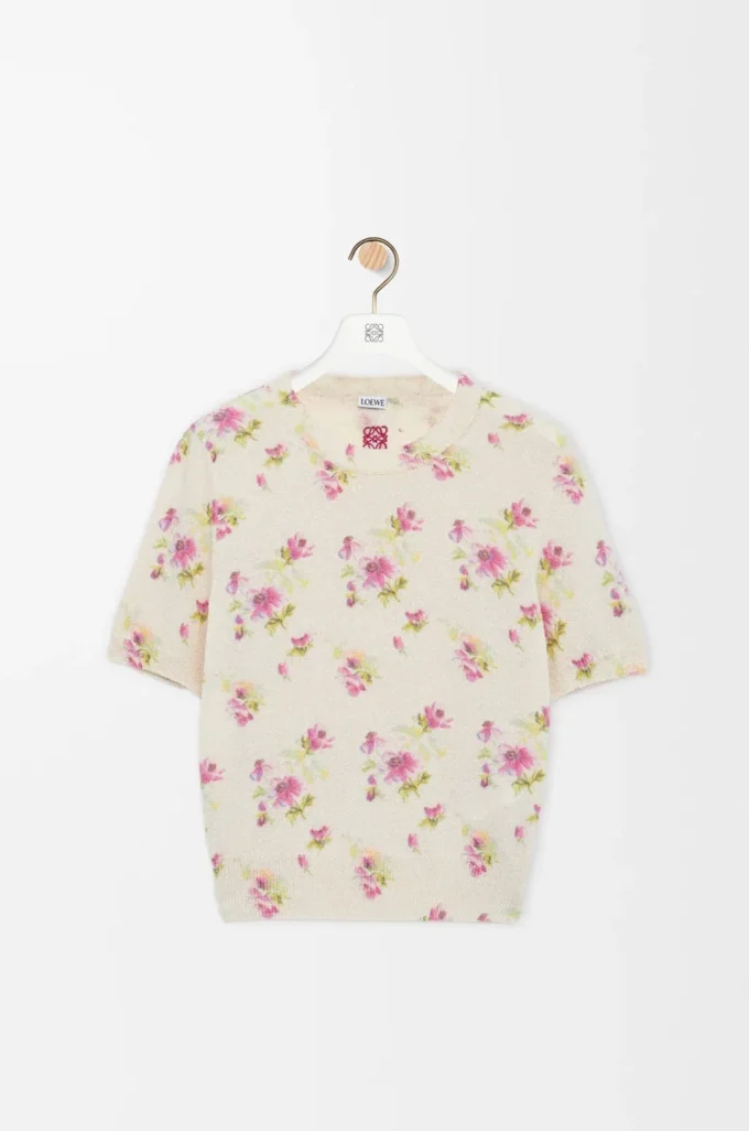 Pull à manches courtes en coton mélangé Blanc/Rose