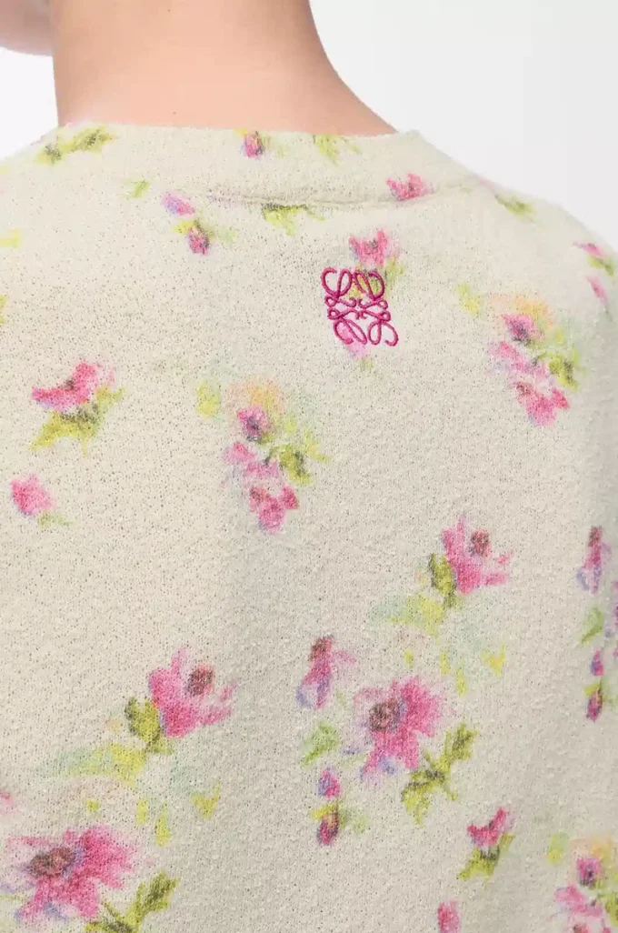 Pull à manches courtes en coton mélangé Blanc/Rose