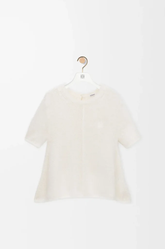Pull à manches courtes en mélange mohair blanc