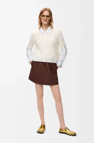 Pull à manches courtes en mélange mohair blanc
