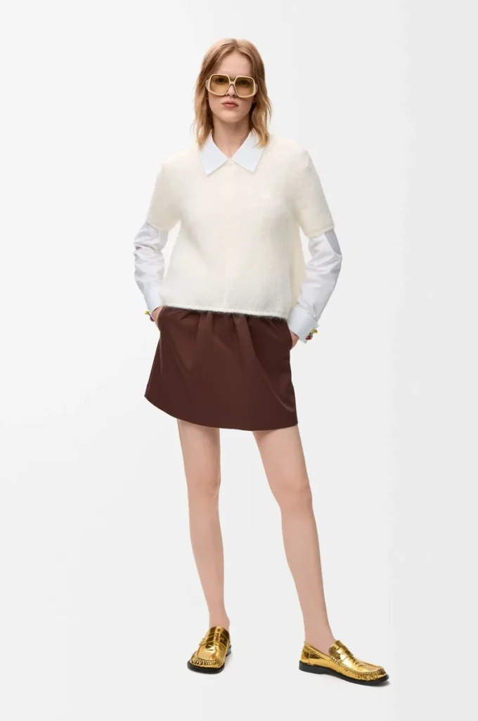 Pull à manches courtes en mélange mohair blanc