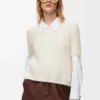 Pull à manches courtes en mélange mohair blanc
