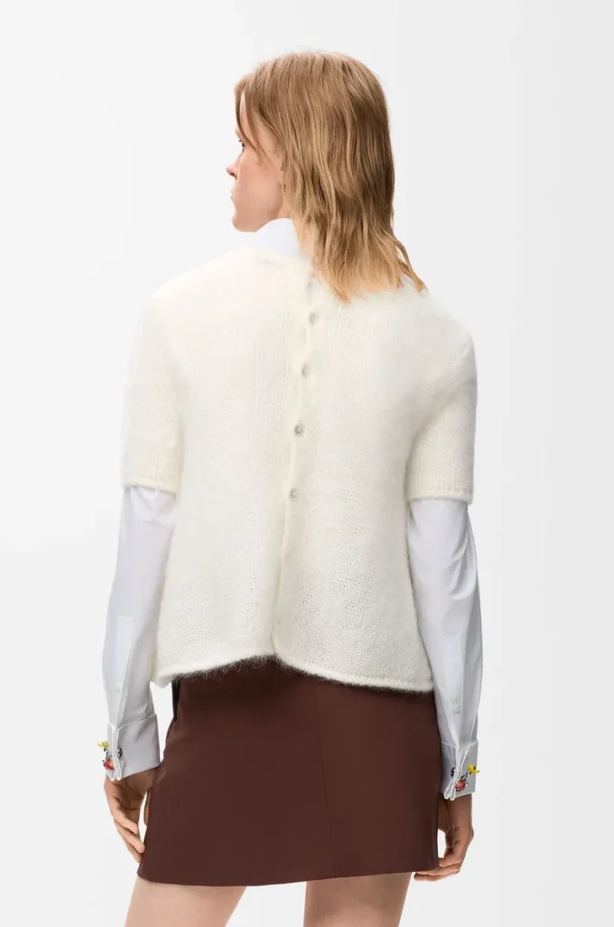 Pull à manches courtes en mélange mohair blanc