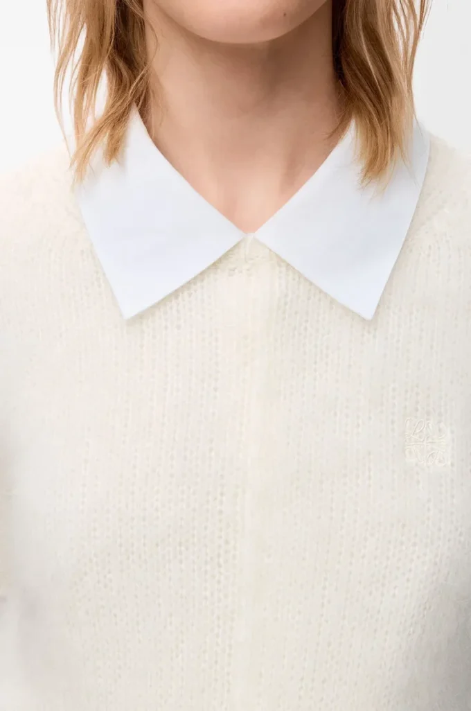 Pull à manches courtes en mélange mohair blanc