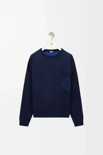 Pull à poche Anagram en coton mélangé bleu marine