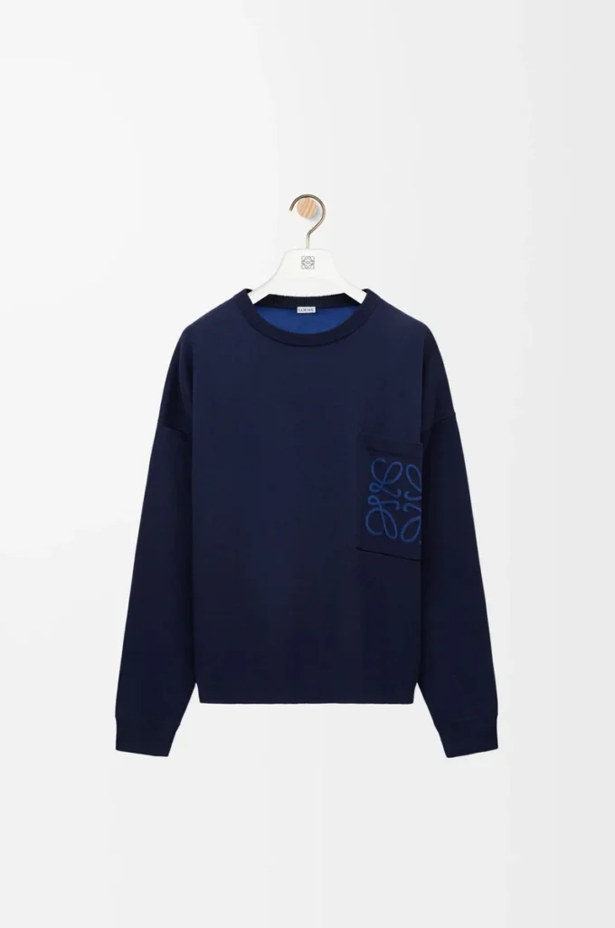 Pull à poche Anagram en coton mélangé bleu marine