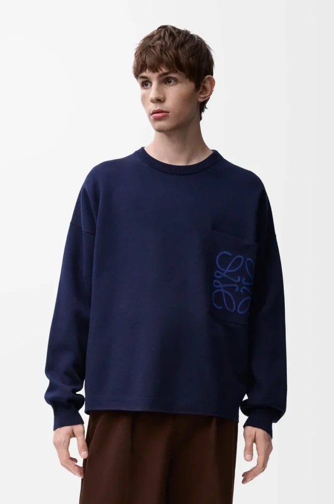 Pull à poche Anagram en coton mélangé bleu marine