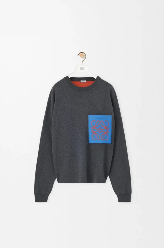 Pull à poche Anagram en coton mélangé Gris/Bleu