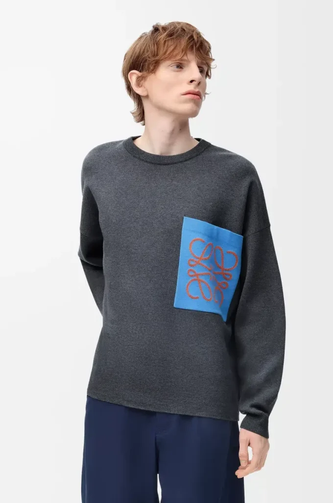 Pull à poche Anagram en coton mélangé Gris/Bleu