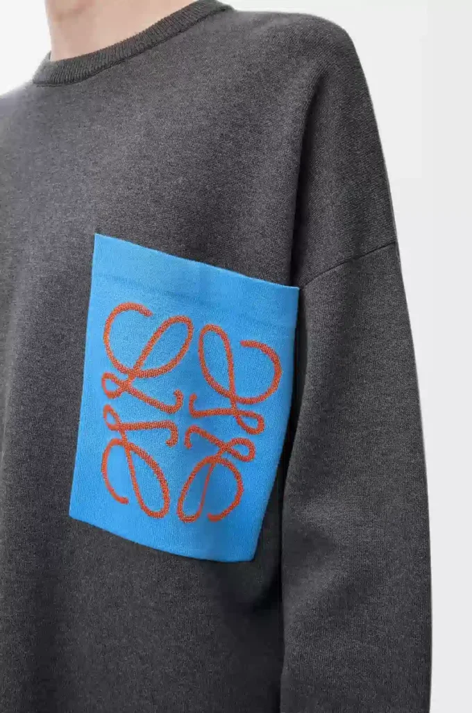 Pull à poche Anagram en coton mélangé Gris/Bleu