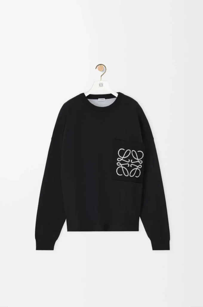 Pull à poche Anagram en coton mélangé Noir/Blanc