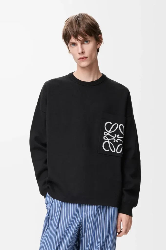 Pull à poche Anagram en coton mélangé Noir/Blanc