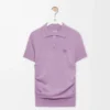 Pull polo à manches courtes en cachemire et soie Lilas
