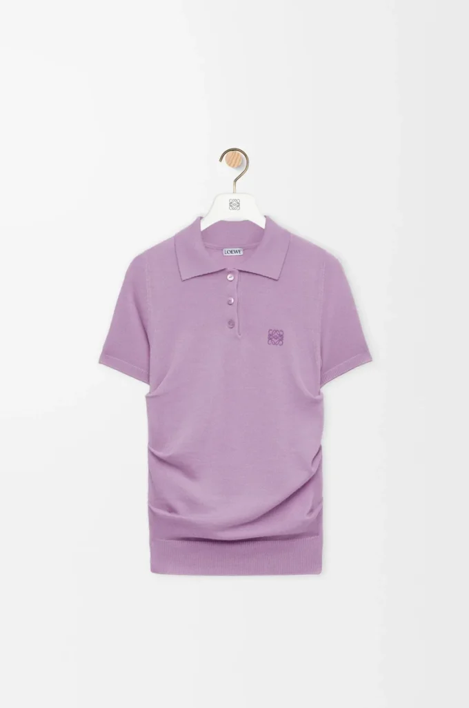 Pull polo à manches courtes en cachemire et soie Lilas