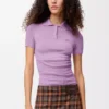 Pull polo à manches courtes en cachemire et soie Lilas