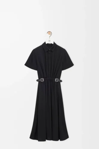 Robe ceinturée en viscose stretch noire