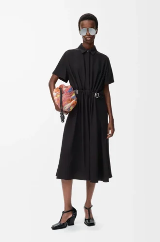 Robe ceinturée en viscose stretch noire