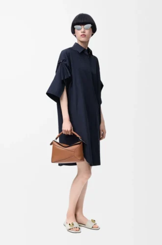 Robe chemise en coton bleu marine