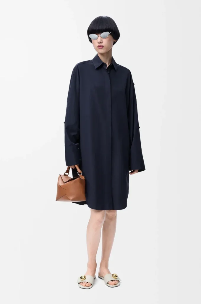 Robe chemise en coton bleu marine Robe chemise en coton bleu marine