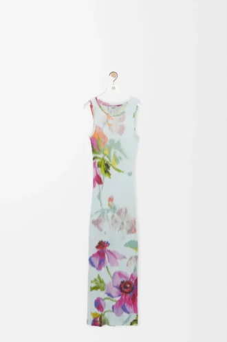 Robe débardeur en soie et coton Bleu clair/Multicolore