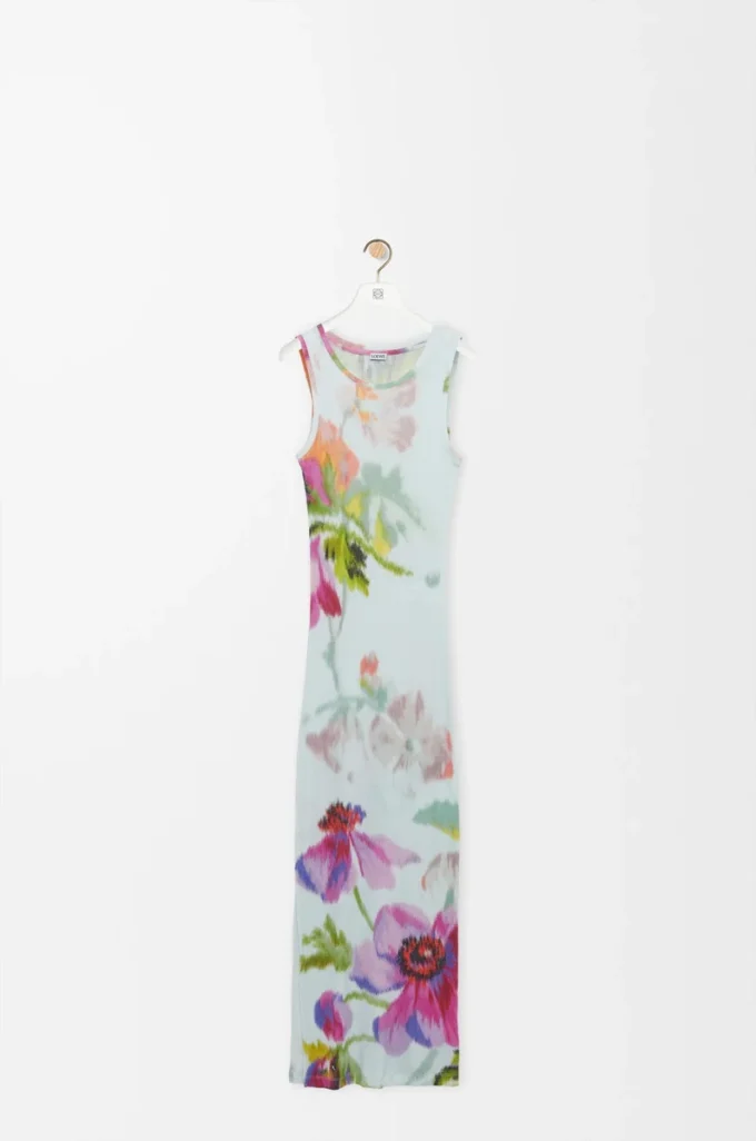 Robe débardeur en soie et coton Bleu clair/Multicolore