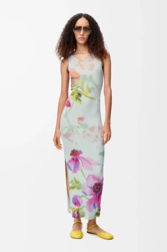 Robe débardeur en soie et coton Bleu clair/Multicolore